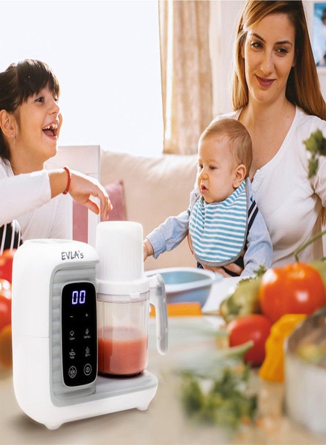 EVLA'S Double Baby Food Maker with 2 Steaming Baskets, Steamer, Blender, Grinder, Food Processor, Cook & Blends Healthy Baby Food in Minutes, Touch Screen, with 6 food pouches, White - Image 2